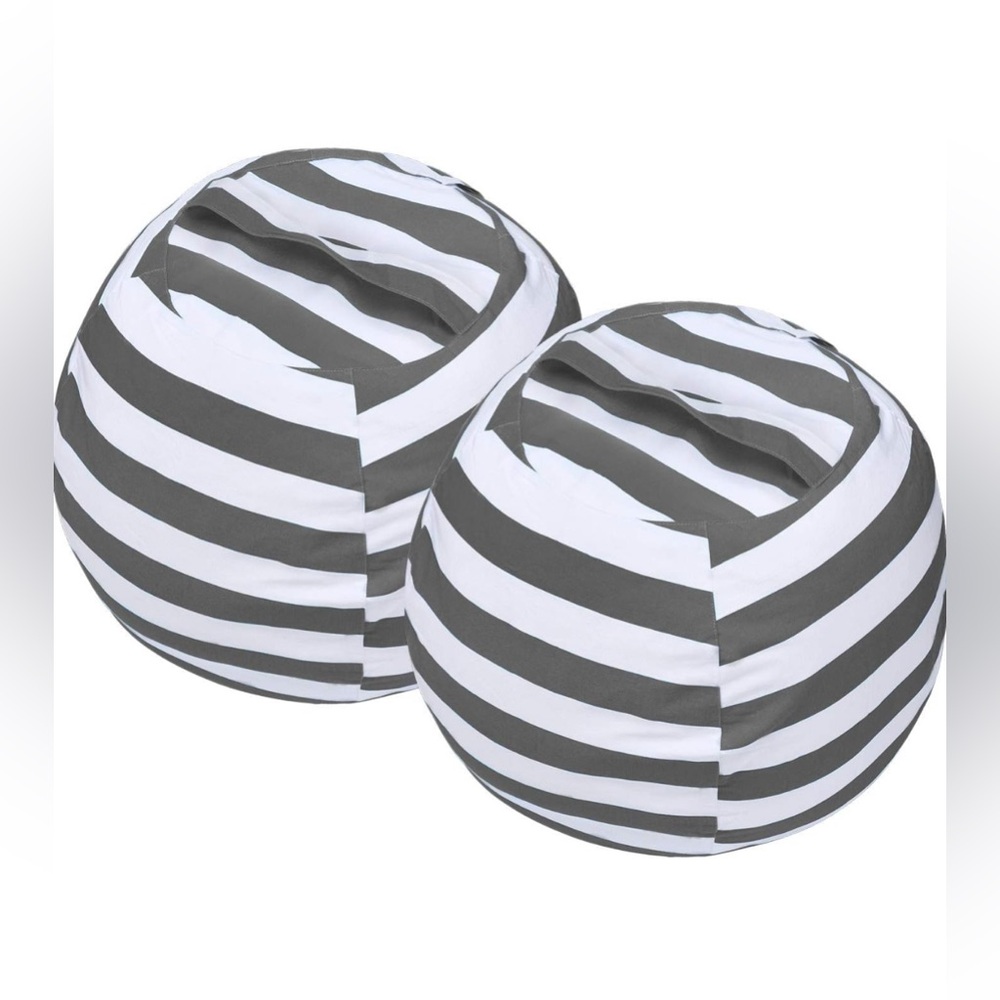 2 PCS Stuffed Animal Storage Bean Bag Chair Cover, Beanbag with Zipper Grey 24"